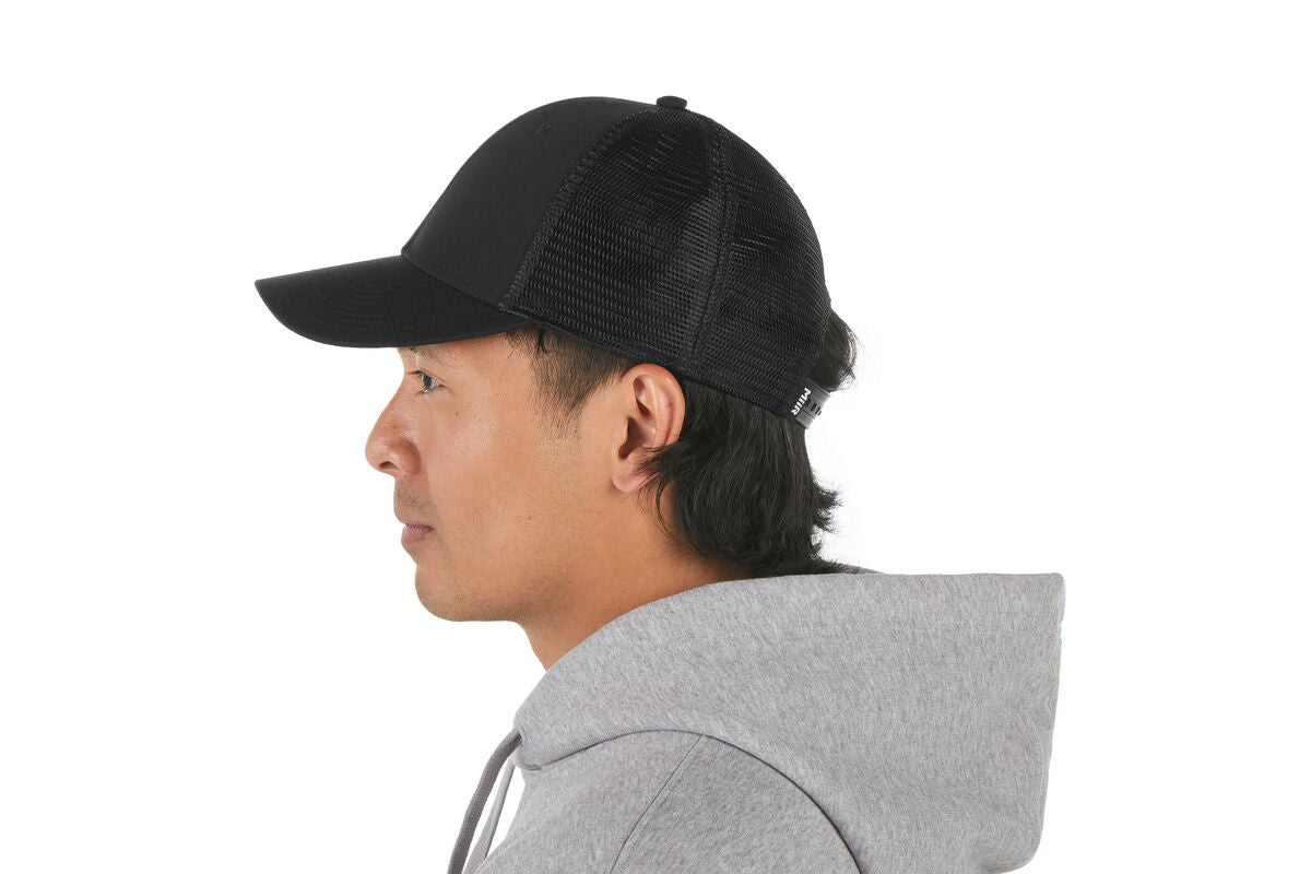 recycled-poly-low-profile-trucker-hat-q0 WebPDP-HAT002002_Recycled_Poly_Low_Profile_Trucker_Hat_Black_Studio_Harper_Studios_0723_Back__HAT002002OS.jpg