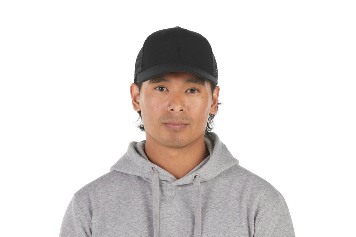 recycled-poly-low-profile-trucker-hat-q0 WebPDP-HAT002002_Recycled_Poly_Low_Profile_Trucker_Hat_Black_Studio_Harper_Studios_0723_Front__HAT002002OS.jpg