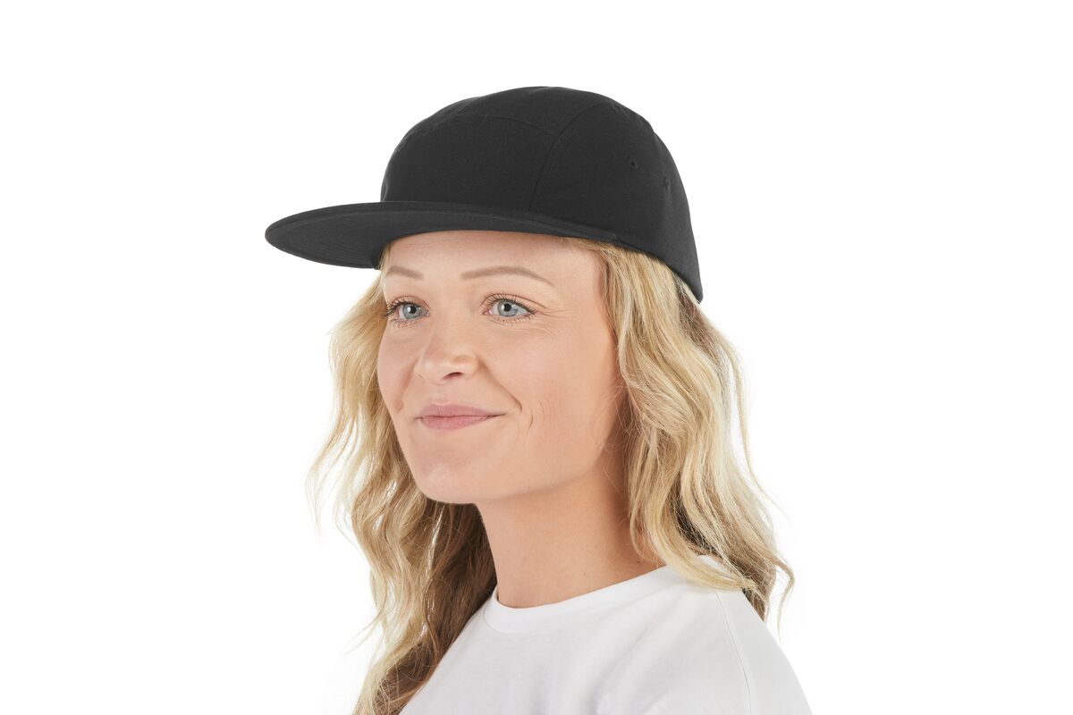recycled-poly-flat-brim-5-panel-hat-f3 WebPDP-HAT003002_Recycled_Poly_Flat_Brim_5Panel_Hat_Black_Studio_Harper_Studios_0723_Front_2__HAT003002OS.jpg