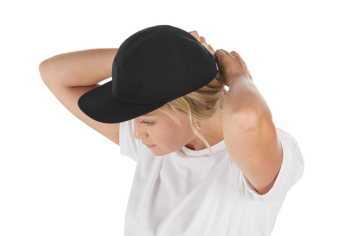 recycled-poly-flat-brim-5-panel-hat-f3 WebPDP-HAT003002_Recycled_Poly_Flat_Brim_5Panel_Hat_Black_Studio_Harper_Studios_0723_Side_4__HAT003002OS.jpg